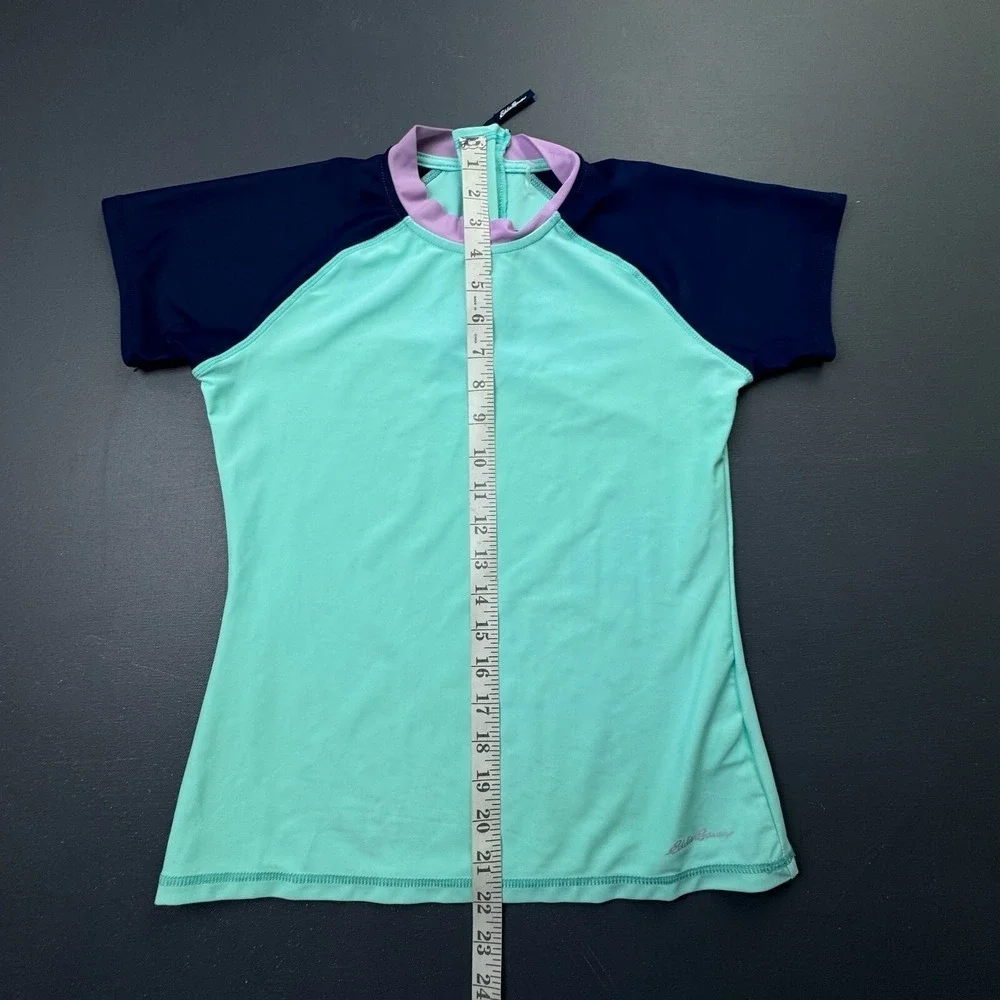 Eddie Bauer Girls L 14/16 Turquoise Purple Rash Guard Swim Shirt UPF 50+ Surf